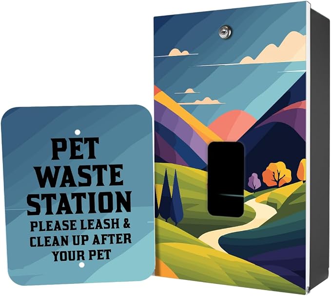 ZERO WASTE USA - Aluminum Dog Waste Station - Countryside | Matte Black | DISPENSE-ART™ UV printed aluminum station with MittN™ mitten bags, 25% more dispenser storage, commercial outdoor design