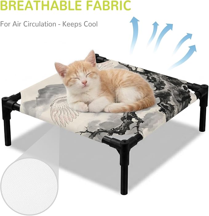 Outdoor Elevated Dog Bed for Small Dogs, Cute Eagle Breathable Cooling Raised Dog Cot for Indoor/Outdoor, Natural Mountain Tree Branches Animals Rustic Waterproof Elevated Pet Beds, S 20 x 20 in