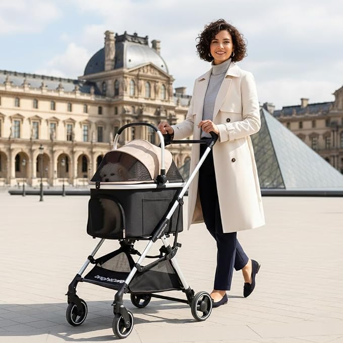 Small Pet Stroller for Dogs & Cats Under 20 lb with Detachable Carrier, Converts to Car Seat, Ultra-Lightweight only 11lb, One Hand Fold