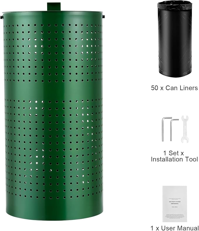 GOWE Dog Poop Trash Can 11.5 Gallons Weather-Resistant Dog Waste Bin with Lid