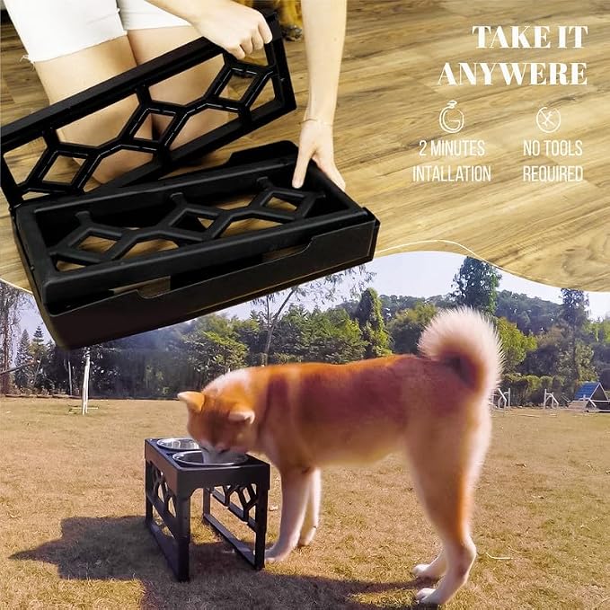 AVERYDAY Elevated Dog Bowls, 4 Height Adjustable Stand for Small and Medium Dogs, Raised Dog Feeder Holder with 2 Stainless Steel Food and Water Bowls, Anti-Slip Base Tall Feeding Station