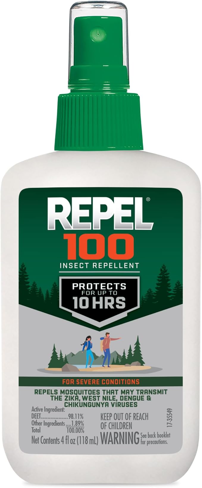 Repel 100 Mosquito and Insect Repellent, 4 Ounces, With DEET, 10-Hour Protection Long-Lasting Insect Repellent Bug Spray Repels Mosquitoes, Ticks, Gnats, Biting Flies, Chiggers And Fleas