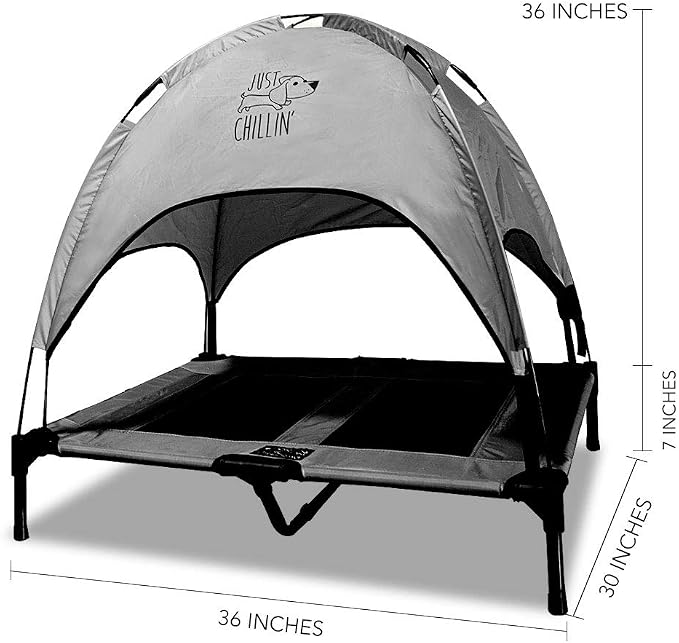 Floppy Dawg Just Chillin' Elevated Dog Bed. Cool Cot with Removable Canopy Shade. Indoor or Outdoor Pet Use. Lightweight and Portable. Chill in Style on Raised Breathable Mesh Fabric.