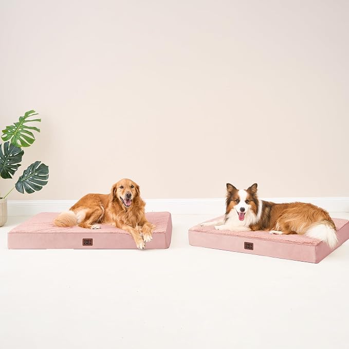 EHEYCIGA Orthopedic Dog Bed Large with Removable Washable Cover, 44IN Pink | Egg Crate Foam Support, Durable Oxford fabric, Non-Slip Bottom, Machine Washable, Soft Waterproof Plush Pet Bed Mat For Crate