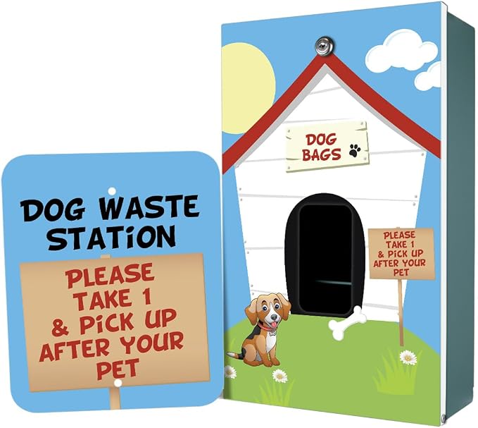 Zero Waste USA - Aluminum Dog Waste Station - Dog House | Matte Green | DISPENSE-ART™ UV printed aluminum station with MittN™ mitten bags, 25% more dispenser storage, commercial outdoor design