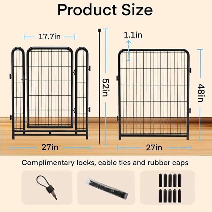 Explovehike 12 Panels Tall Garden Fence Animal Barrie, 48 in(H) X26.6 Ft(L) Wide Door Low Threshold Dog Fence, Black Pet Fence Outdoor, Garden Fence with Gate, Dog Fences Outdoor for Yard