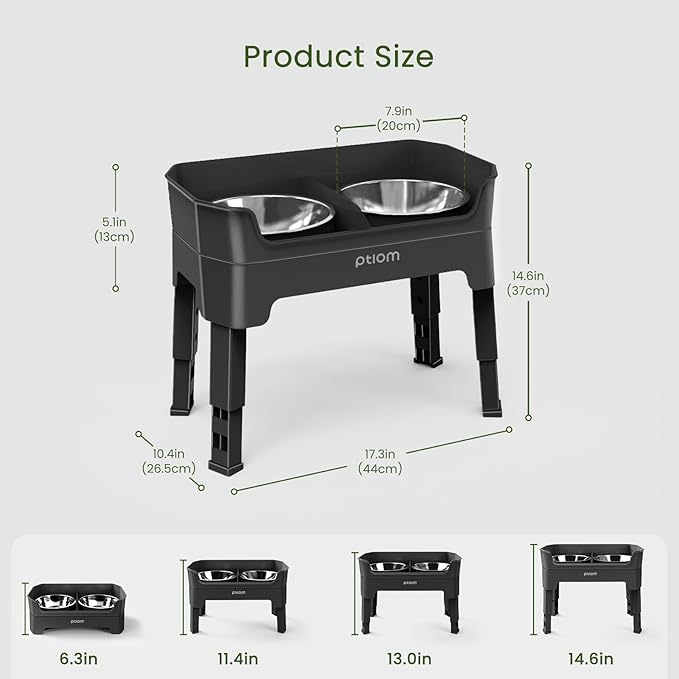 3-in-1 Elevated Dog Bowls Mess Proof Raised Slow Feeder Dog Bowls, 4 Height Adjustable Dog Bowl Stand Licking Plate with 2 56oz Stainless Steel Dog Food Bowls for Small Medium Large Dogs Pets
