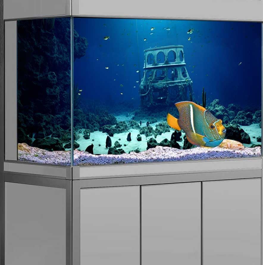 48X20IN Natural Underwater Aquarium Background, Pictures 3D Fish Reef Fish Tank Decoration Background, with 8 EVA Double-Sided Tape