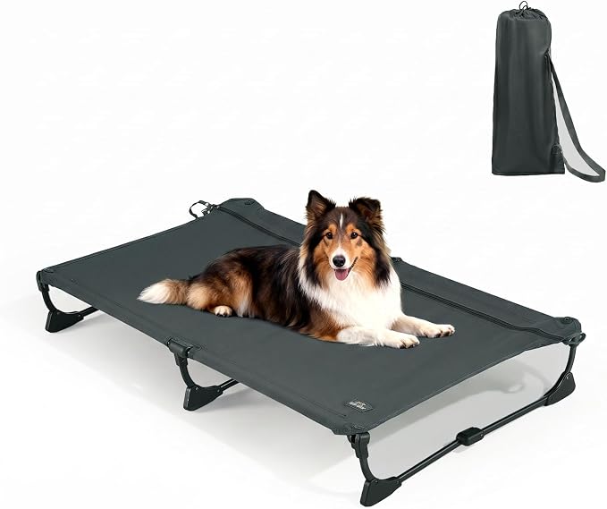 Folding Elevated Dog Bed for Large Dogs, Dark Gray, 43"x27" | No-Assembly Dog Cot, Foldable Portable Raised Pet Bed, Non-slip, for camping/Outdoor/Home, Heavy Duty Supports Up to 160 Lbs