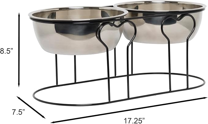 YML 7-Inch Wrought Iron Stand with Double Stainless Steel Feeder Bowls,Black