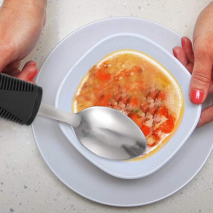 Anti-Shake Elderly Adaptive Utensils Set with Non-Slip Thick Handles Lightweight Stainless Steel Tableware for Hand Tremors Arthritis Patients 6-Piece