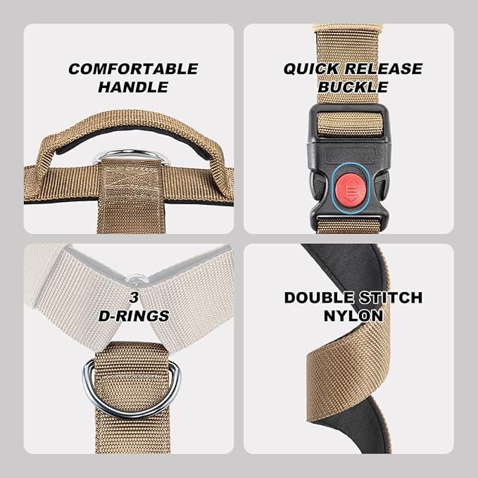 TSPRO Tactical Heavy Duty Dog Harness, Quick Release Buckle & Top Handle | Premium No Pull Dog Vest Harnesses, Adjustable, Soft Padded Lining, 1.25-Inch Wide for Medium Large Dogs, Walking & Training