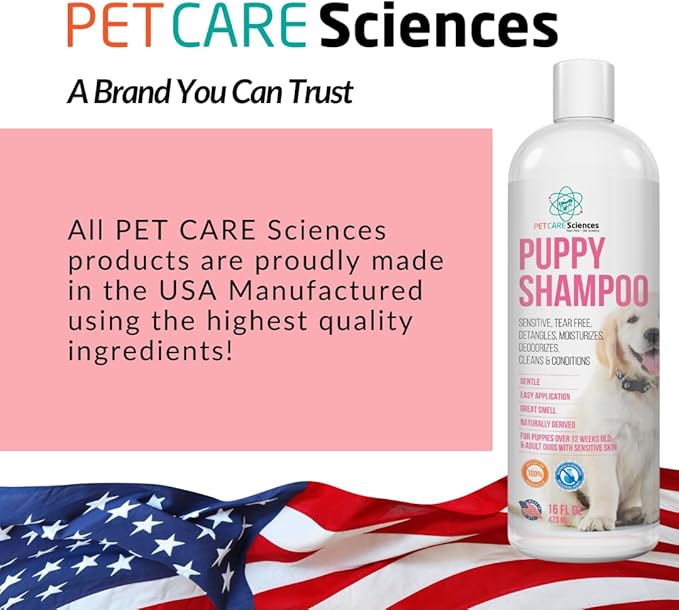 PET CARE Sciences 16 fl oz Tearless Puppy Shampoo and Conditioner - Anti Itch Dog Shampoo Sensitive Skin - Coconut Oil Oatmeal Pet Shampoo for Puppies, Made in The USA