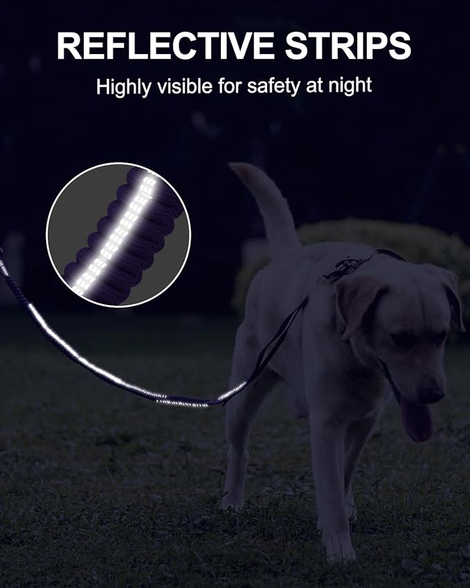 Joytale Tactical Bungee Dog Leash, Shock Absorbing No Pull, Purple | for Large Dogs That Pull, 2 Padded Handles for Control, Car Seatbelt Clip, Reflective for Night Safety, Metal Frog Clip