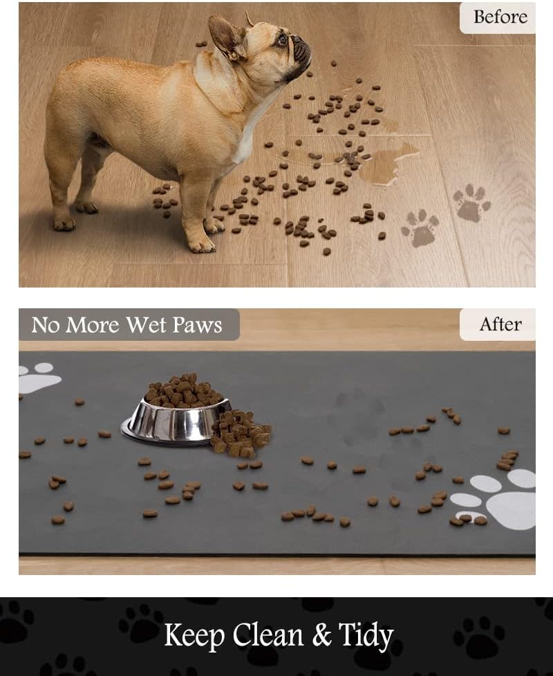 Pet Feeding Mat-Absorbent Dog Mat for Food and Water Bowl-No Stains Quick Dry Water Dispenser Mat-Dog Accessories Pet Supplies-Bowl for Messy Drinkers（Darkgrey,23"x34"