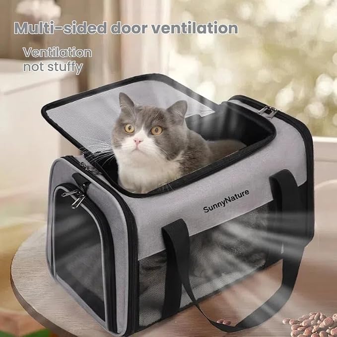 TSA Airline Approved Pet Carrier Bag, Soft Sided Collapsible Cat Dog Travel Carrier, Portable Breathable Puppy Kitten Carry Bag Outdoor Flight Car Travel (17x11x11 Grey)
