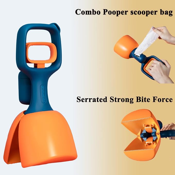 Dog Pooper Scooper for Large & Small Dogs, Heavy Duty Super Portable Poop Waste Pick Up, High Strength Material with Bag Dispenser, Easy Grass & Gravel Pick Up Dog Leash Clip & Bags Included