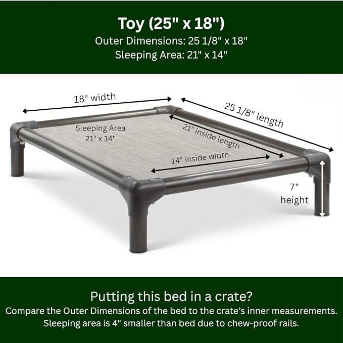 Kuranda Chewproof Elevated Dog Bed - Walnut PVC - 25" x 18" - Sunsure Textilene Outdoor Mesh - Birch