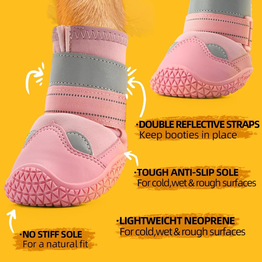 Dog Shoes for Large Dogs, Medium Dog Boots & Paw Protectors for Hardwood Floors, Outdoor Dog Booties for Hot Pavement Winter Snow Hiking, Waterproof Dog Shoes with Reflective Strips Size 8