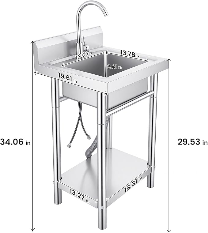 Compact Utility Sink, Stainless Laundry Tub, Small Wash Basin for Bathroom, Home