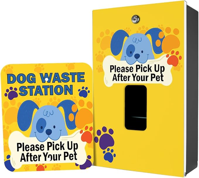 ZERO WASTE USA - Aluminum Dog Waste Station - Cartoon Dogs | Matte Black | DISPENSE-ART™ UV printed aluminum station with MittN™ mitten bags, 25% more dispenser storage, commercial outdoor design