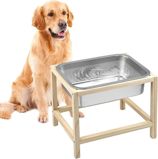 2 Gallons Elevated Dog Water Bowl, Raised Dog Feeding Station, Durable Stainless Steel Bowl with Stand for Large Breeds, Indoor/Outdoor Use, Neck & Joint Strain Relief