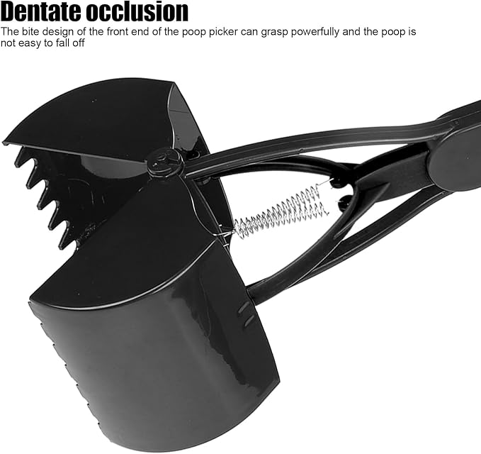Pet Pooper Scooper, 23.7 Heavy Duty Dog Pooper Scooper, Long Handle Poop Picker Upper, Portable Pet Waste Grabber for Yard, Grass, Dirt, Double Spring, Dog Supplies (All Black)