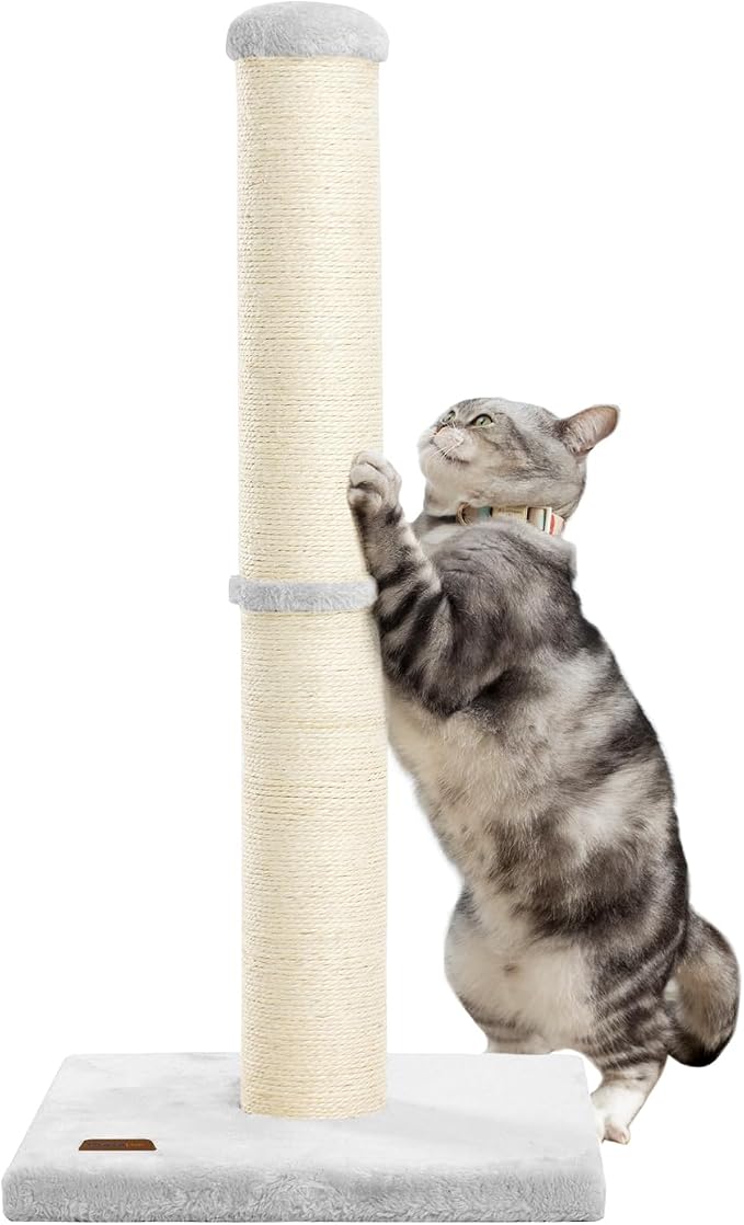 Karolpar 34inch Cat Scratching Post with Natural Sisal Rope 4.3Inch Large Diameter Scratcher Post Tree for Indoor Cats Grey