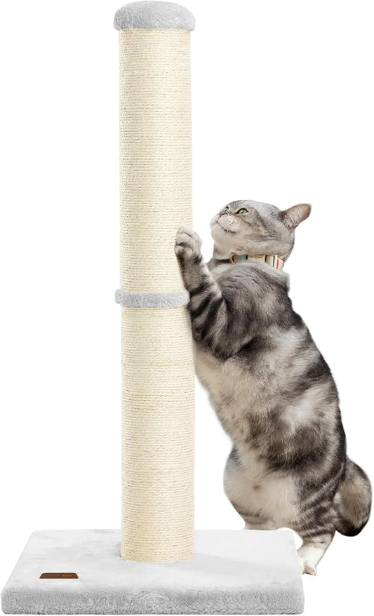 Karolpar 34inch Cat Scratching Post with Natural Sisal Rope 4.3Inch Large Diameter Scratcher Post Tree for Indoor Cats Grey