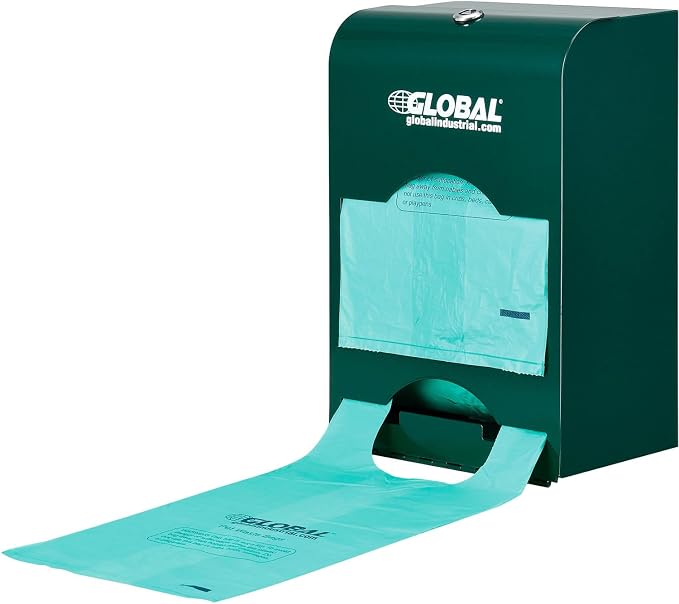 Global Industrial Pet Waste Station with Tie-Handle Waste Bags, Green