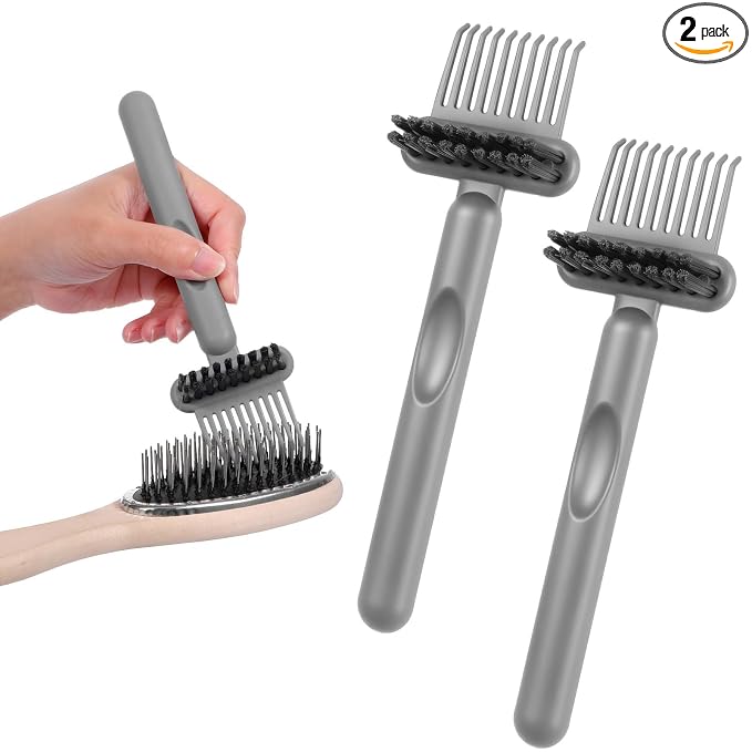 Yuanchu 2Pcs 2-in-1 Hair Brush Cleaner and Remover Tools, Dual-Sided Comb Effective Hairbrush Cleaner for Removing Hair and Dust Home Salon Travel Use(Grey)