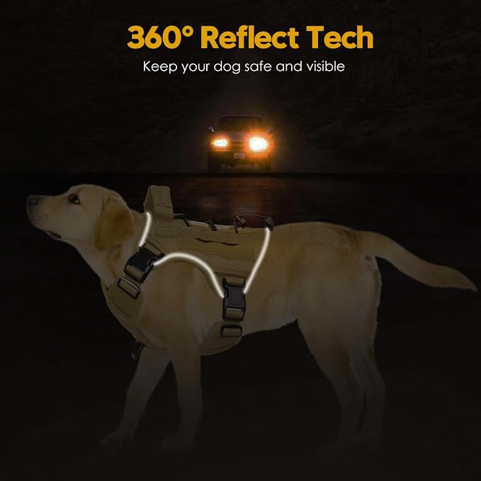 Heavy-Duty Tactical Dog Harness for Large Dogs, No Pull Adjustable Reflective Pet Vest with Molle System, K9 Military-Grade Control for Service Training, Outdoor & 10+ Breeds, Khaki, Medium