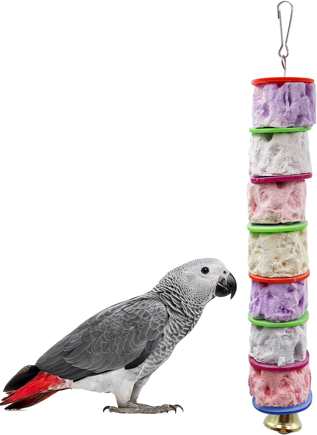 Bird Toys, Parakeet Toys with Bell, Parrot Toys, Bird Beak Grinding Stone, Bird Chew Toys for African Grey, Amazon Parrots, Budgies, Cockatiels, Lovebirds, Conures, Quakers, Small to Medium Birds