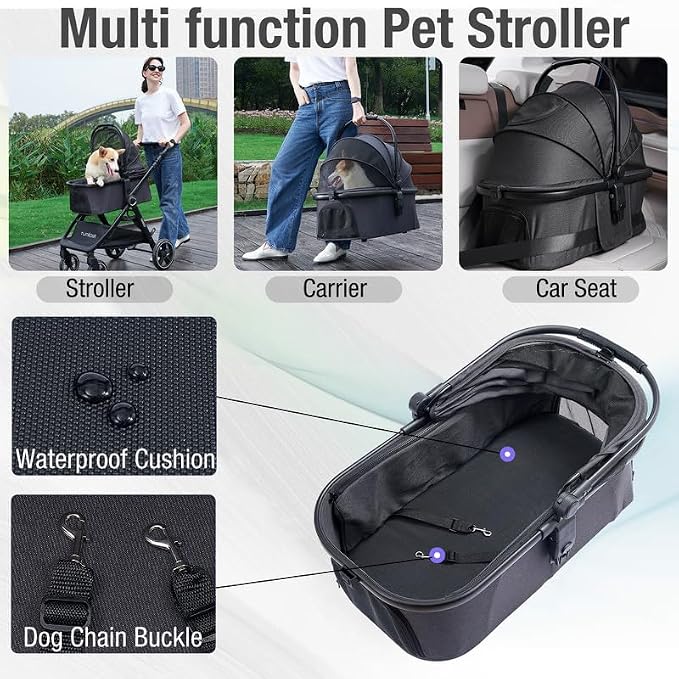 Tango Pet Stroller, 2 in 1 Dog Stroller for Small Medium Dogs | Adjustable Handler Removable Carrier Folding Dog Carriage for Travel