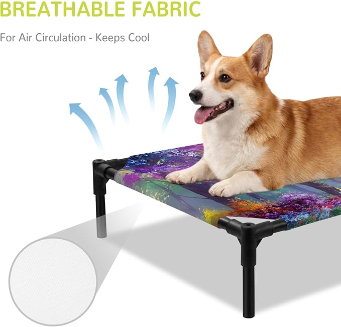 Outdoor Elevated Dog Bed for Medium Dogs, Spring Tree Breathable Cooling Raised Dog Cot for Indoor/Outdoor, Forest Sunbeams Floral Botanical Waterproof Elevated Pet Beds, M 24 x 20 in