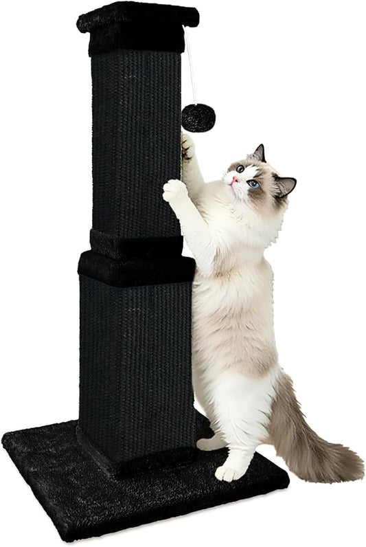 Cat Scratching Post, 32 Inch Cat Scratching Posts for Large Cats, Scratching Posts for Indoor Cats Adults, Cat Scratch Post with Nature Sisal, Full Black