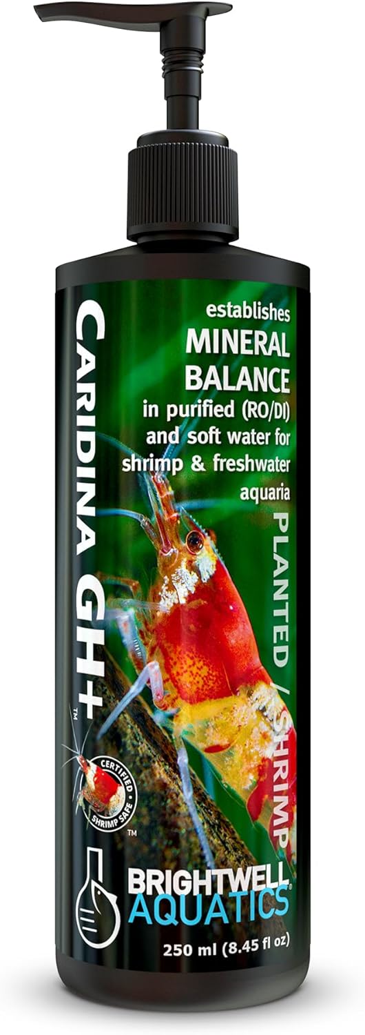 Brightwell Aquatics Caridina GH+ Mineral Supplement Restores Calcium Magnesium Potassium Sodium in Soft RO/DI Water for Shrimp Breeding and Plant Health, 250 ml