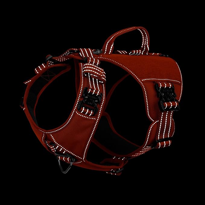 ICEFANG Quick-Moving Tactical Dog Harness for Large Dogs,No Pull Dog Vest | Control Handle,Reflective,Full Metal Buckles,Adjustable,Hook-and-Loop Panel,Soft Padded,Orange,Large