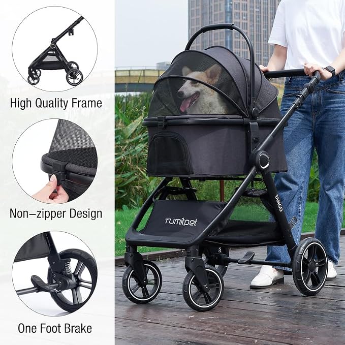 Tango Pet Stroller, 2 in 1 Dog Stroller for Small Medium Dogs | Adjustable Handler Removable Carrier Folding Dog Carriage for Travel