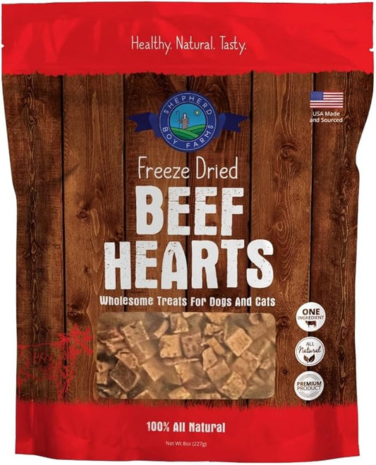 Shepherd Boy Farms Freeze Dried Dog and Cat Treats, Beef Heart, All Natural Single Ingredient Freeze-Dried Dog Treat & Snacks, Made in USA, High Protein, Essential Nutrition of Raw Food, 8oz