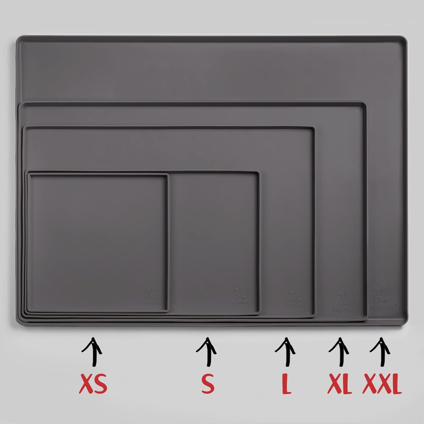 DogBuddy Dog Food Mat – Waterproof Dog Bowl Mat for Food and Water, Silicone Pet Feeding Mats for Floors, Non-Slip Placemat with High Edges for Dogs Bowls, Puppy Essentials (XXL: 32"x24", Shadow)