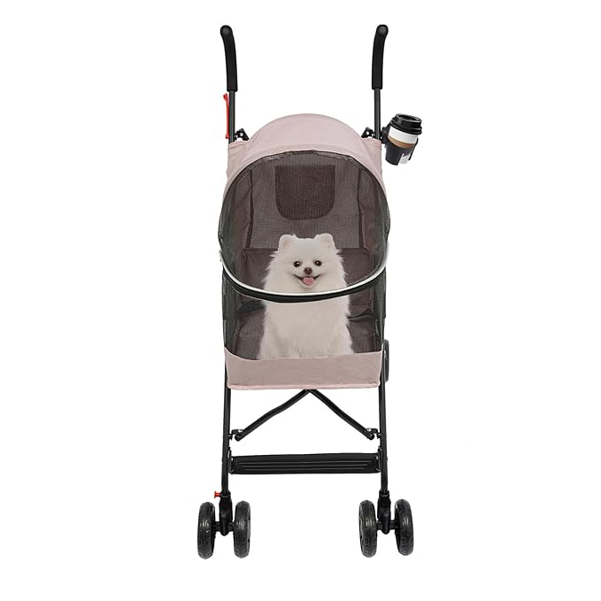 Pet Stroller for Small Medium Dogs Cats up to 22 lbs, Lightweight Foldable Dog Stroller with 360° Wheels & Brakes, Safety Tether, Breathable Mesh, Removable Washable Cushion