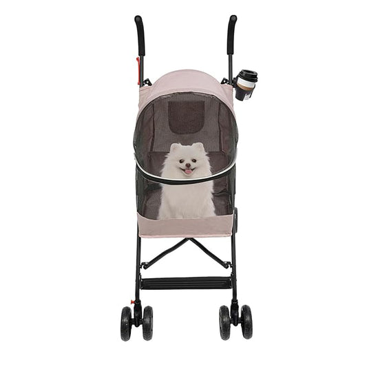 Pet Stroller for Small Medium Dogs Cats up to 22 lbs, Lightweight Foldable Dog Stroller with 360° Wheels & Brakes, Safety Tether, Breathable Mesh, Removable Washable Cushion