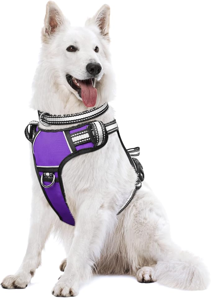 Dog Harness No Pull, Pet Harnesses with Dog Collar, Adjustable Reflective Oxford Outdoor Vest, Front/Back Leash Clips for Small, Medium, Large, Extra Large Dogs, Easy Control Handle for Walking