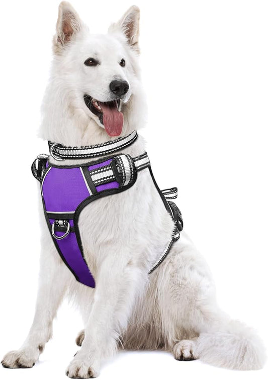 Dog Harness No Pull, Pet Harnesses with Dog Collar, Adjustable Reflective Oxford Outdoor Vest, Front/Back Leash Clips for Small, Medium, Large, Extra Large Dogs, Easy Control Handle for Walking