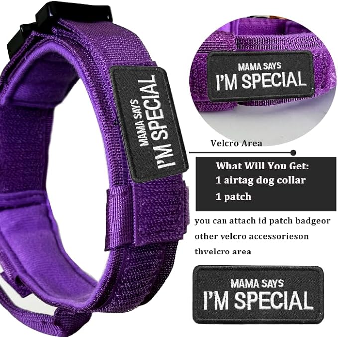 Tactical Dog Collar and Leash Set with Airtag Holder Waterproof Dog Airtag Collar with Handle Adjustable Heavy Duty Dog Collar Leash Set(DeepPurple，XXL