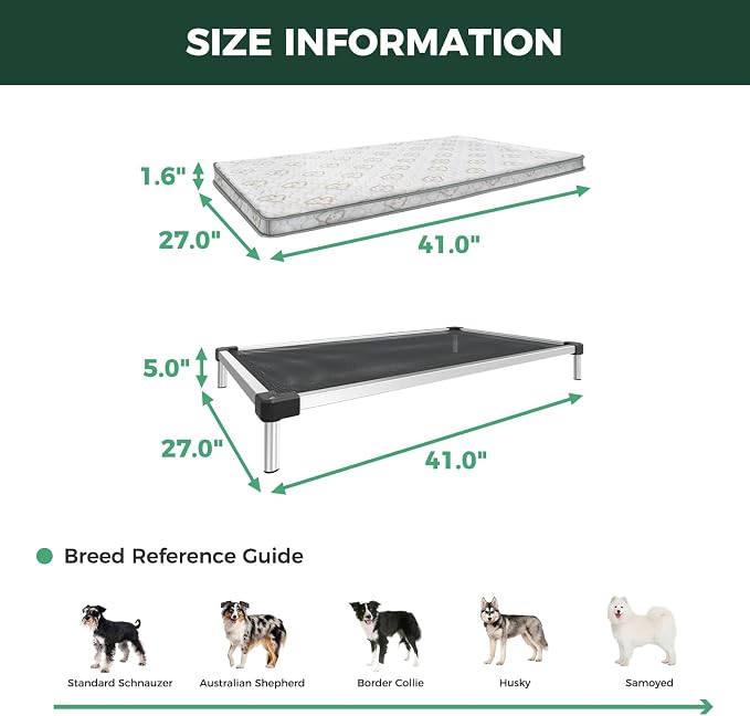 FXW TitanNest Cooling Chew-Proof Elevated Dog Bed with Cover for Medium Dogs | Easy to Clean, Pre-assembly Elevated Cot, Indoor/Outdoor/Camping, 41 x 27 x 5.0in