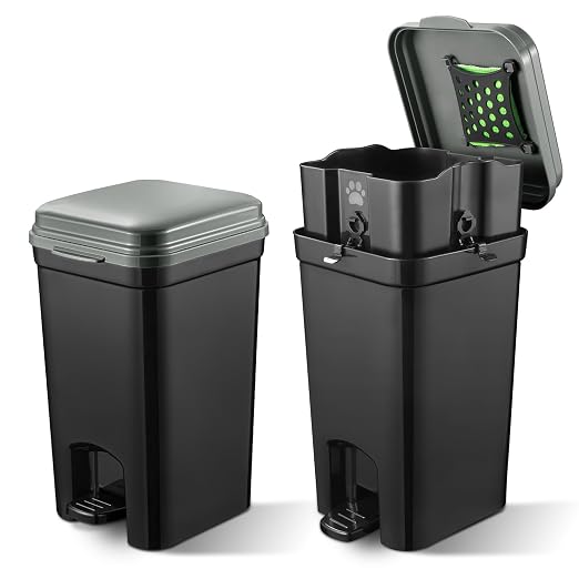 Small Pet Trash Can with Locking and Lid Hands-Free Pedal for Outdoor & Indoor Cat Litter Dog Poop Garbage Bin 5L/1.32 Gallon with 20PCS Waste Bags & Activated Carbon Bag, US