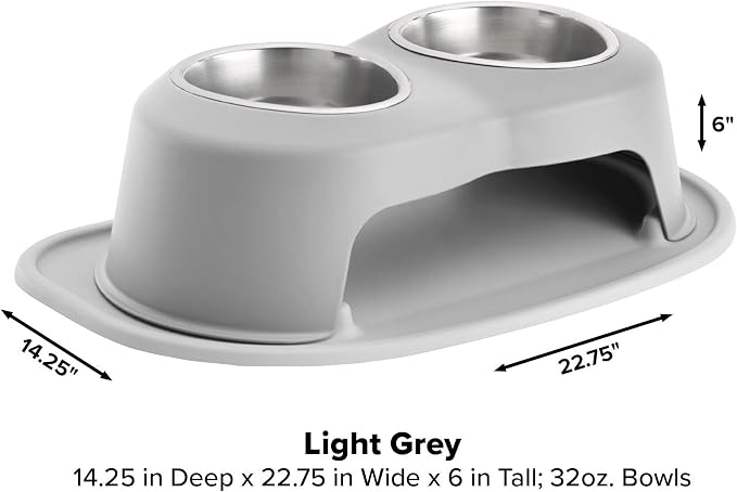 WeatherTech Double High Pet Feeding System - Elevated Dog/Cat Bowls - 6 inch High Light Grey (DHC3206LGLG)