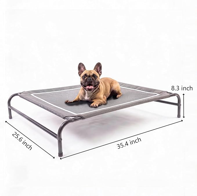 MICOOYO Outdoor Dog Bed, Elevated Dog Bed Raised Dogs Bed with Breathable & Washable Mesh, No-Slip Feet, Easy Clean, Chew Proof, Portable Dog Cot for Indoor & Outdoor Use, 35" x 25" x 8", Grey